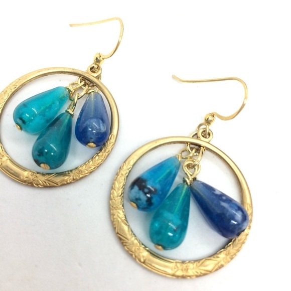 3/$30 UPCYCLED HANDMADE EARRING BRASS HOOP PLASTIC VINTAGE GOLD BOHO VERMEIL - Picture 6 of 15